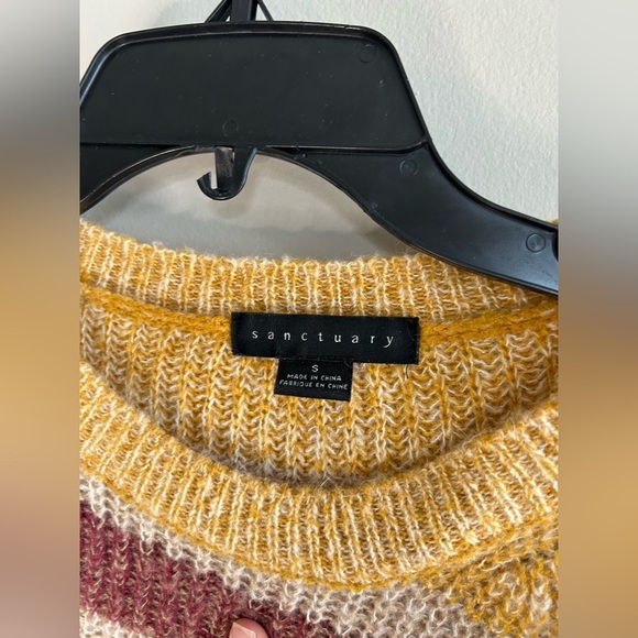 Women’s Sanctuary striped sweater size small yellow and pink crewneck - Picture 4 of 7